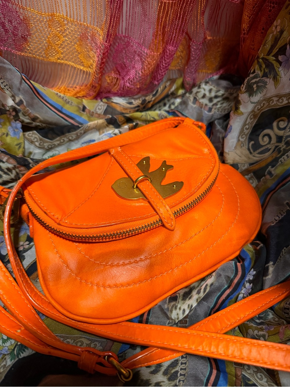 Sony Costumes Marc Jacob’s aged Orange Leather Crossbody Bag